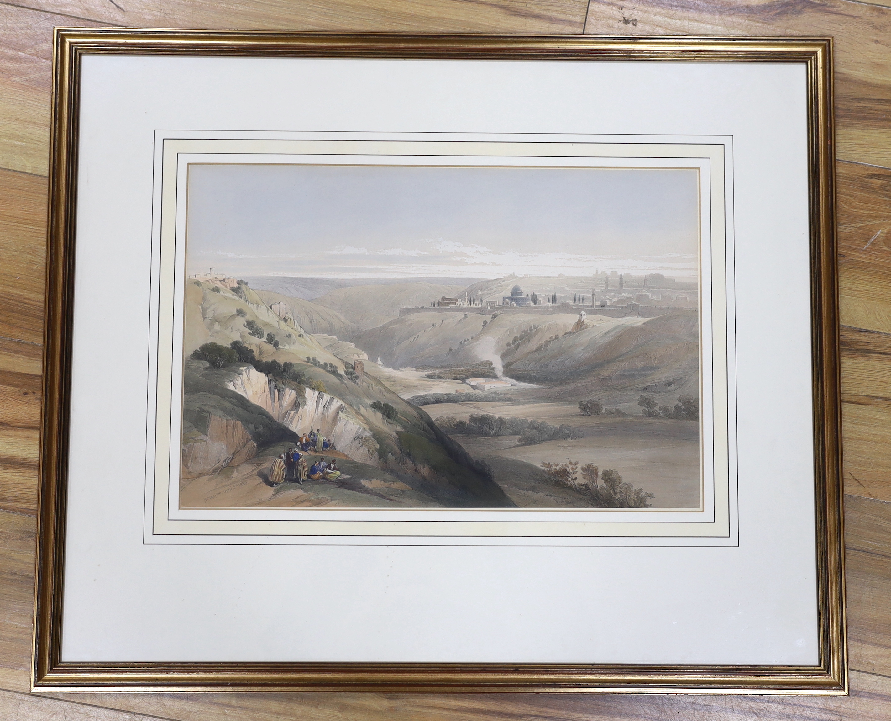 David Roberts (Scottish, 1796-1864), colour lithograph, 'Jerusalem', April 5th 1839, 32 x 49cm